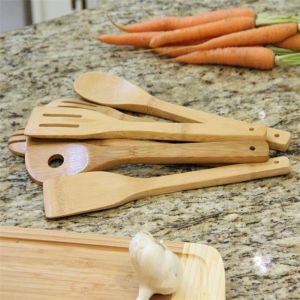 Nonstick Bamboo Wooden Kitchen Utensil Set Biodegradable ODM Availabl