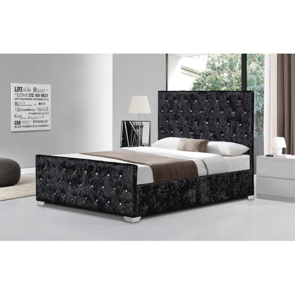 Red Wine Velvet Fabric Bed Frame Double Size Wood High Headboard Bed