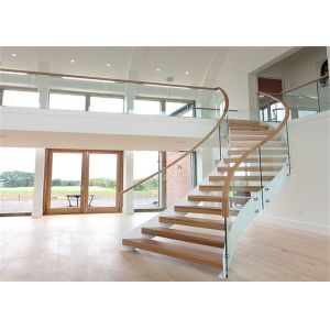 Quality Steady Structure Building Curved Stairs , Contemporary Wooden Spiral Staircase for sale
