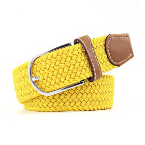PU Braided Fabric Elastic Belt Adjustable Men 105cm Alloy Buckle