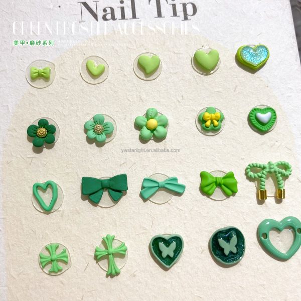 2023 new Nail charms green color frosted heart bow flowers 3d nail art summer jewelry for nail salon