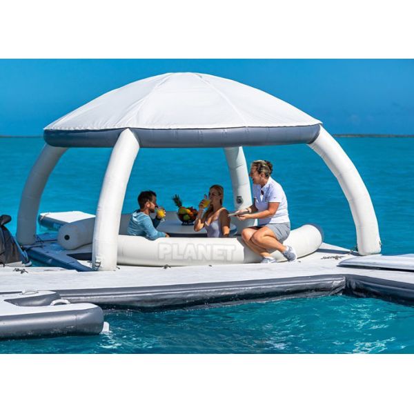 Buy 3.4x3.4m Floating Inflatable Docks Water Park Inflatable Resting Island With Shade Tent at wholesale prices