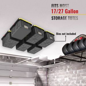 Metal Overhead Storage Bin Rack for Garage Ceiling Black Ceiling Rails for