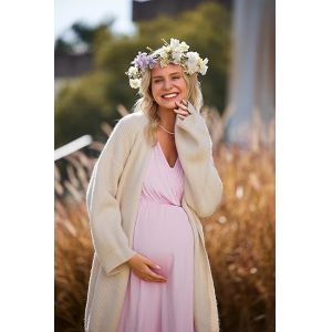 Comfortable Pink Maternity Dress Breathable Sleepwear For Breastfeeding