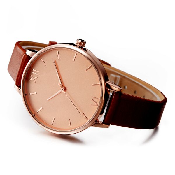 3ATM Waterproof Alloy Quartz Watch Small Size Genuine Leather Strap Watch