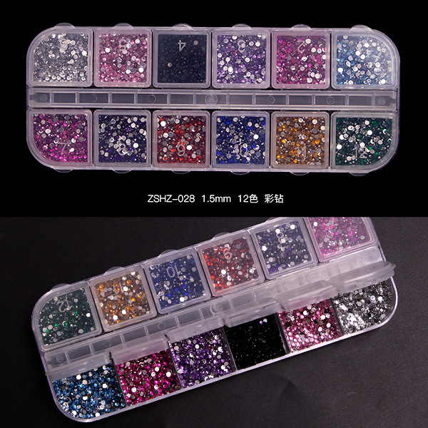 12 Grid Rhinestone Nail Stones Crystal Multi Shape Glass Diamonds Nails Art Decoration