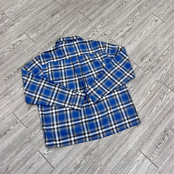 Custom Winter Embroidered Logo Plaid Shirts Zip Up Polo Shirt Oversized Long Sleeve Flannel Shirts For Men