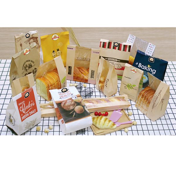 Custom Logo Printing Food Delivery Takeaway Stand Up Paper Bags With Clear Window