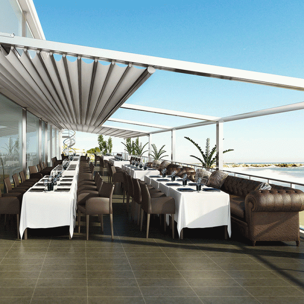 Hotels / Restaurants Retractable Roof Pergola High Tension PVC Fabric Weather Protection