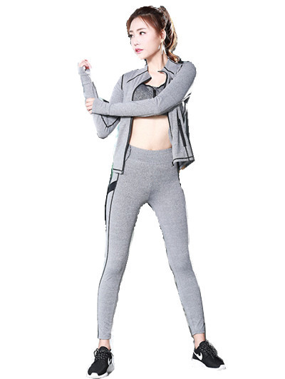 CPG Global High Quality Breathable 3 Pieces Sets Long Sleeves Gym Running Racerback Sports Bra with Yoga Pants T1016