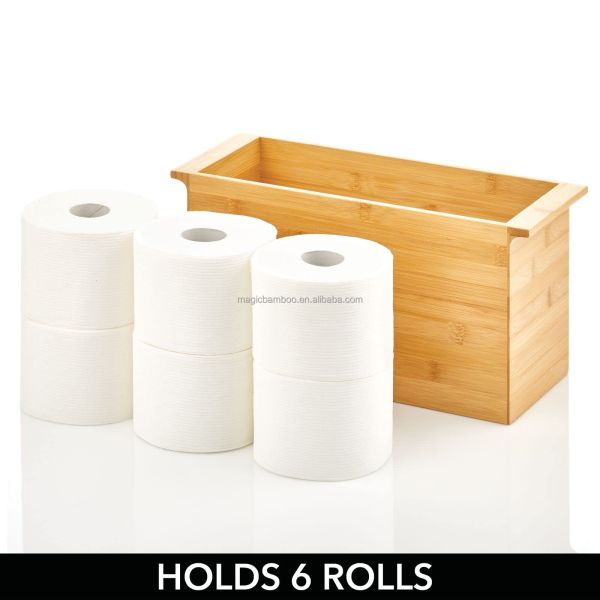 Bamboo Paper Towel Roll Storage Container Organizer for Bathroom