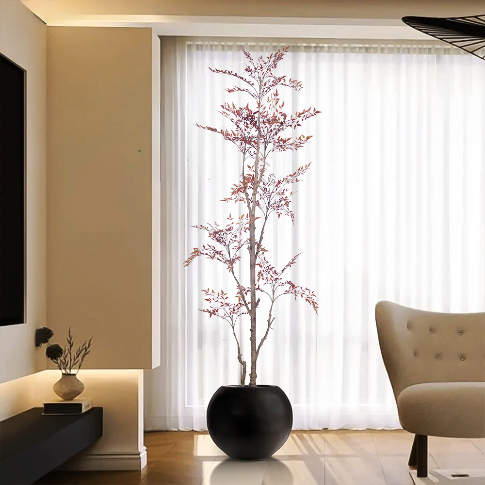 Wholesale Bonsai Red Green Variegated Artificial Plant Nandina Greenery Silk Heavenly Bamboo For Home Garden Outdoor Decor