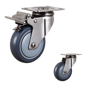 China 5 Inch Gray PU Stainless Steel Casters Swivel Total Brake on sale