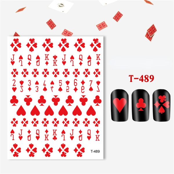 T-482-T-492 Multicolor Style Poker Series Nail Art Decal Sticker for Salon Beauty