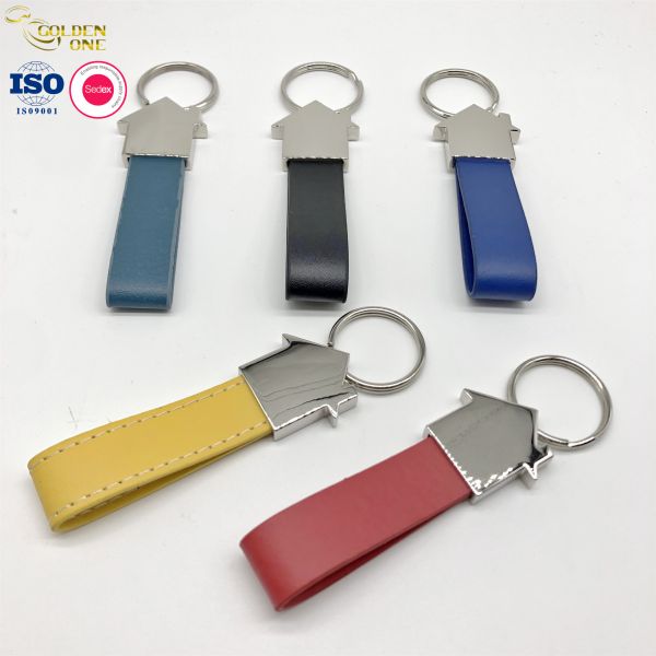 Custom Embossed Logo PU Leather Keychain Metal Strap Blank Solid Color Keyring