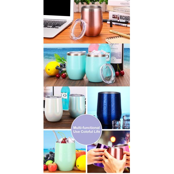 Ecoffee Double Wall Vacuum Insulated egg shaped wine tumbler, 12oz egg shaped mug cup stainless steel