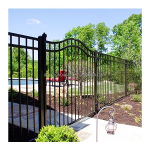 China 6ft X 8ft Hot Dipped Galvanized Powder Coated Steel Black Outdoor Simple Rod Iron Fence on sale