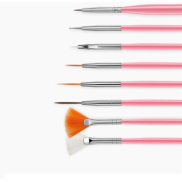 Plastic Handle Pink Nail Beauty Brush 15 pcs Painting Art Brush for Promotion 50g Size