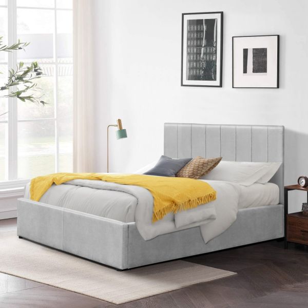 Double Size Upholstered Gas Lift Platform Bed Frames Hydraulic System With Storage