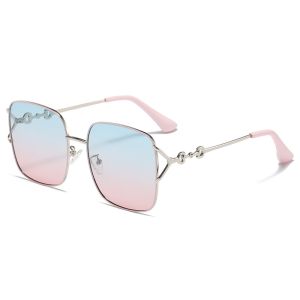 Square Metal Frame Sunglasses Customized Logo Curved Temples