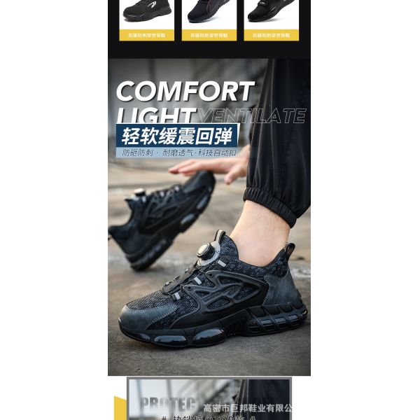 Black Comfortable Safety Shoes Steel Toe Worker Shoes Anti-Puncture Kevlar Safety Shoes For Men Industrial Work Shoes PU Air Cushion Sole