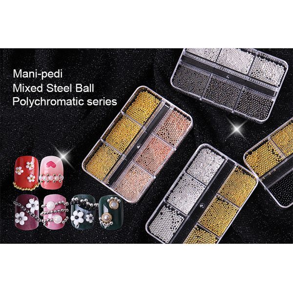 Mini Caviar Metal Stainless Steel Bead 3D Nail Art nail charms in bulk Decoration Golden Silvery Rose Gold Ball