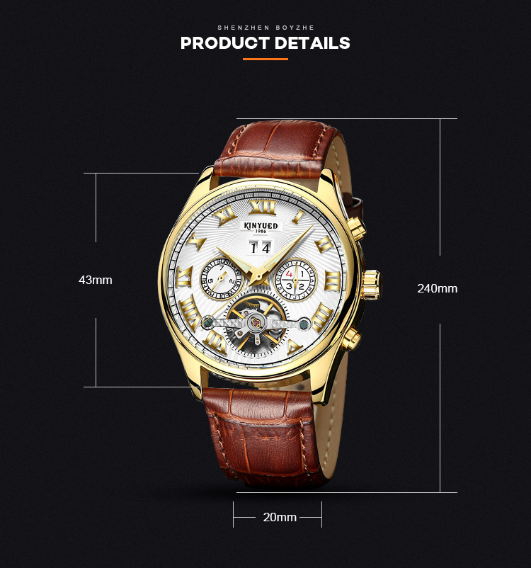 KINYUED Custom Logo Original Luxury Brand Automatic Mechanical Tourbillon Watch Men