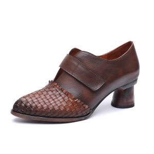 S174 Factory autumn and winter new pointed toe woven leather handmade women's