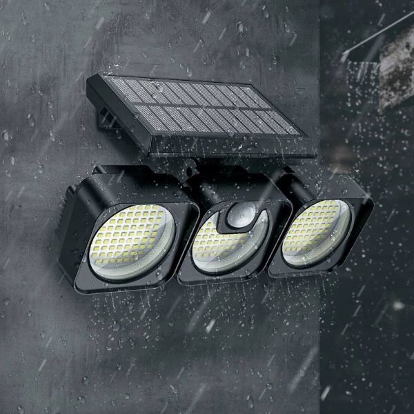 218LED 3 Heads 650lm Solar Power LED Lamp 1.3W IP64 Waterproof Wall Light