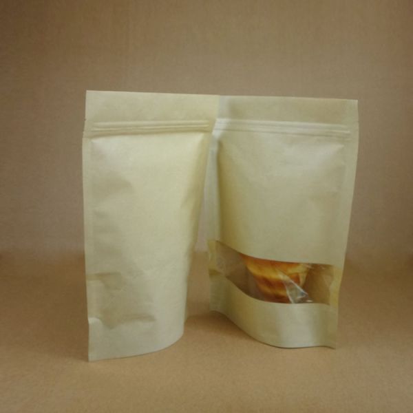 Stand Up Packing Food Customized Kraft Paper Bags Clear Window For Bread