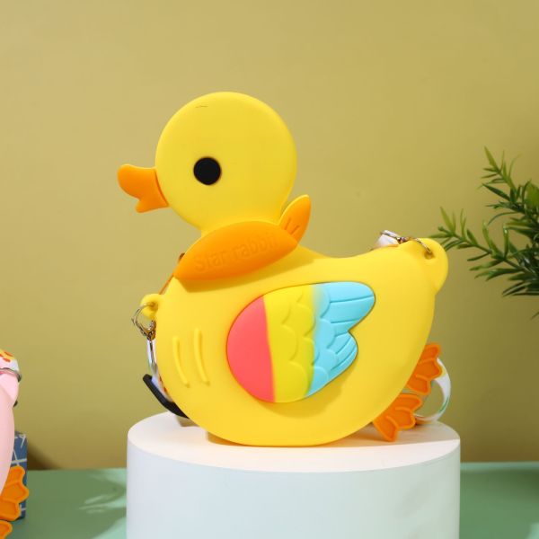 Cartoon Small Crossbody Bag For Teen Girls Silicone Bunny Duck Purse Handbag Kids Waterproof Shoulder Bag Makeup Bag