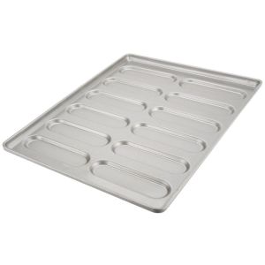 41055 Glazed Aluminized Steel Rounded End Hoagie Bun Pan Tray