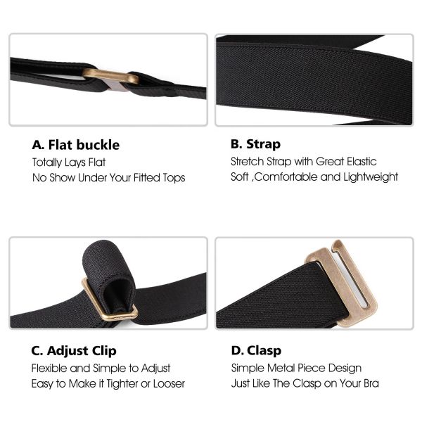 Flat Elasticated Belts Mens Invisible 115cm Black Zinc Alloy Buckle