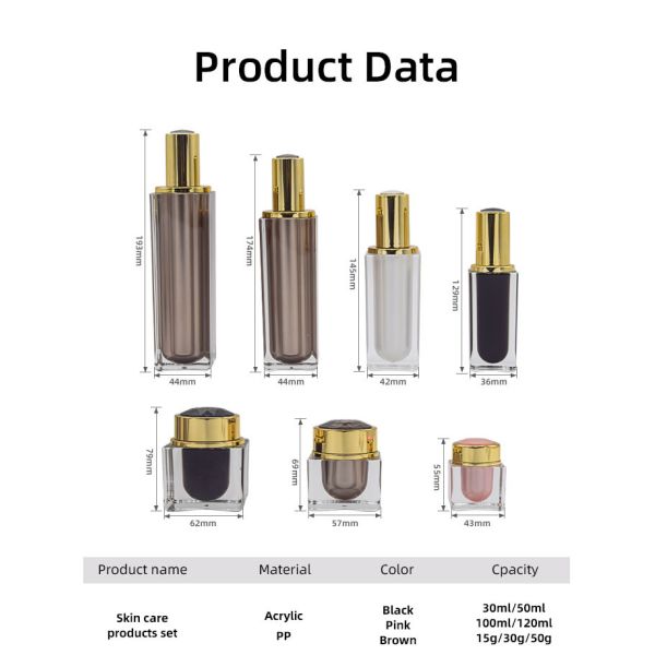 PMMA Custom Plastic Cosmetic Pump Bottle Packaging Set