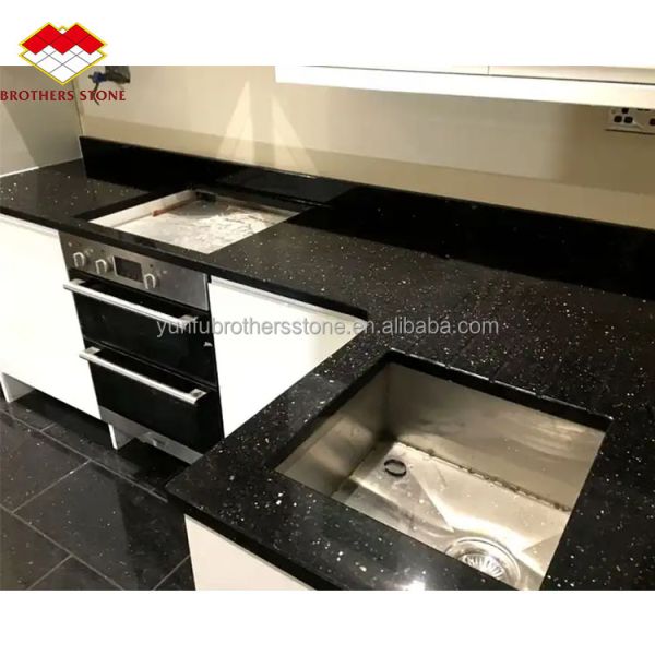 Hotel Kitchen Countertop and Stairs Cut-To-Size Indian Black Star Galaxy Granite Slabs