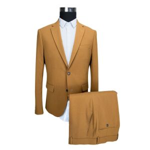 Quality Two Buttons Business Men'S Slim Fit Tailored 2 Piece Suit Dark Beige All Season for sale