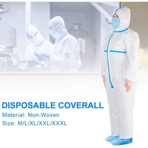 S&J White Type 5 Type 6 Coverall Disposable Isolation Suit With Elastic Cuff And Hood
