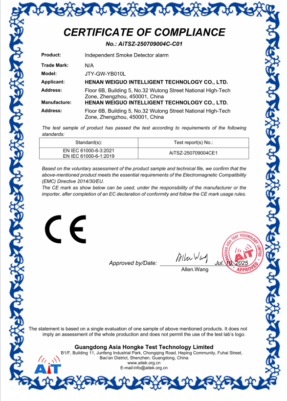 Henan Weiguo Intelligent Technology Co., Ltd. Certifications