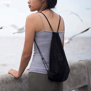 Black Nylon Travel Shoes Mesh Drawstring Bags Waterproof Tear Resistant