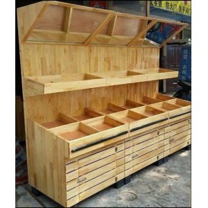 China Fruit And Vegetable Wooden Display Rack With Mirror on sale