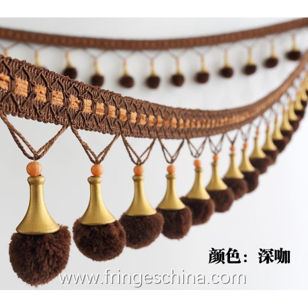 Machine producing OEM wholesale beautiful fabric drapery trimmings beaded pom pom fringes