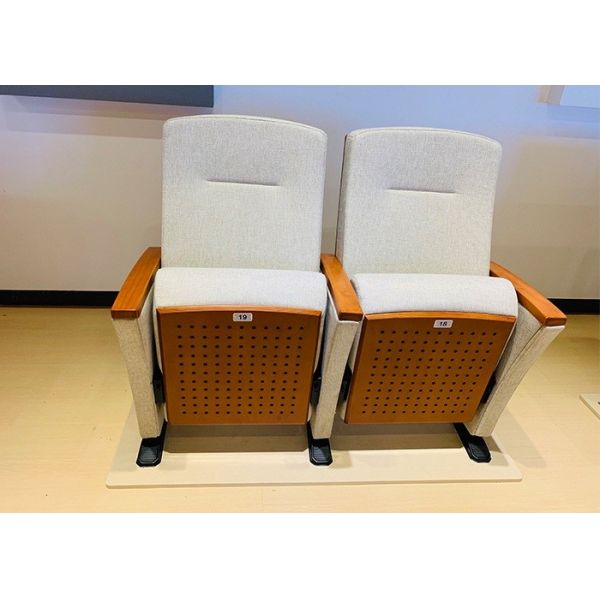 Commercial Auditorium Padded Church Chairs Wooden Finish Seat