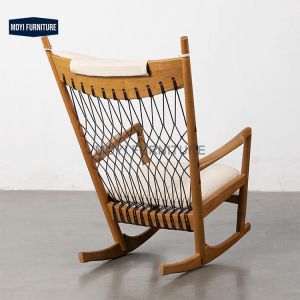 Leisure Chair with Solid Wood Legs Rocking Lounge Chair Wooden Rattan Arm Chairs