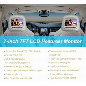 Ouchuangbo 7" car headrest DVD monitor USB/FM / IR Gray/Beige/Black