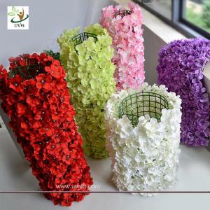 Quality UVG wall decoration flower backdrop in fake hydrangea petals for wedding backdrop ideas for sale