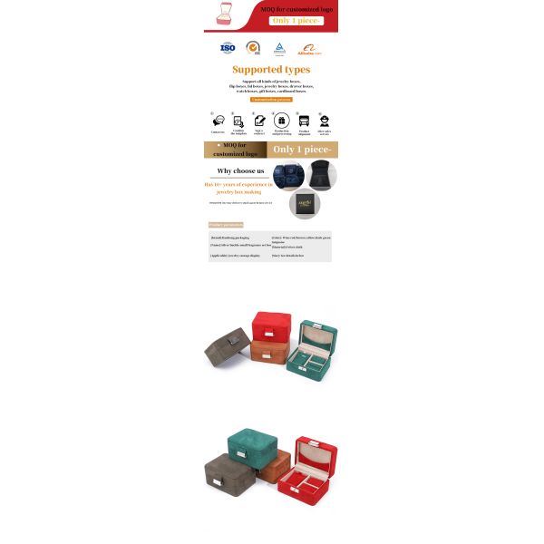 Handmade Custom Logo Velvet Jewelry Box for Travel Necklace and Ring Storage