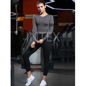 Quality Ladies' Long Sleeve Crop Top and Capri Leggings Breathable for sale