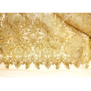 China Fashion Floral Pattern Gold Lurex Nylon Lace Fabric for Party / Banquet Dress on sale