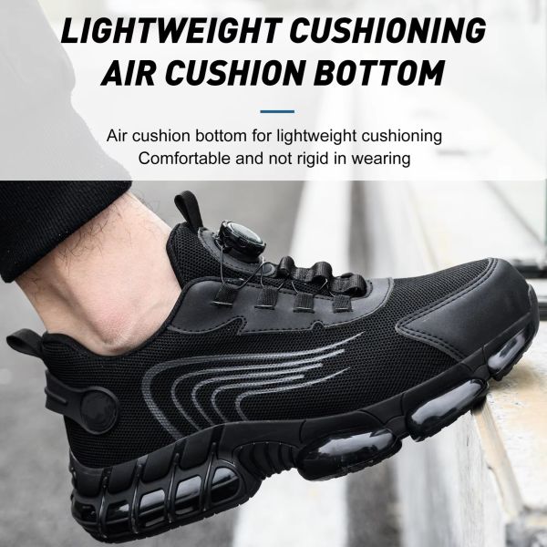Air-cushioned Sole Black Microfiber Safety Shoes For Industrial Safety