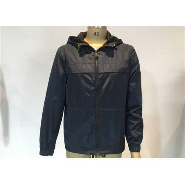Hooded Men'S Lightweight Polyester Jackets Elasticated Cagoule Navy Winderbreake